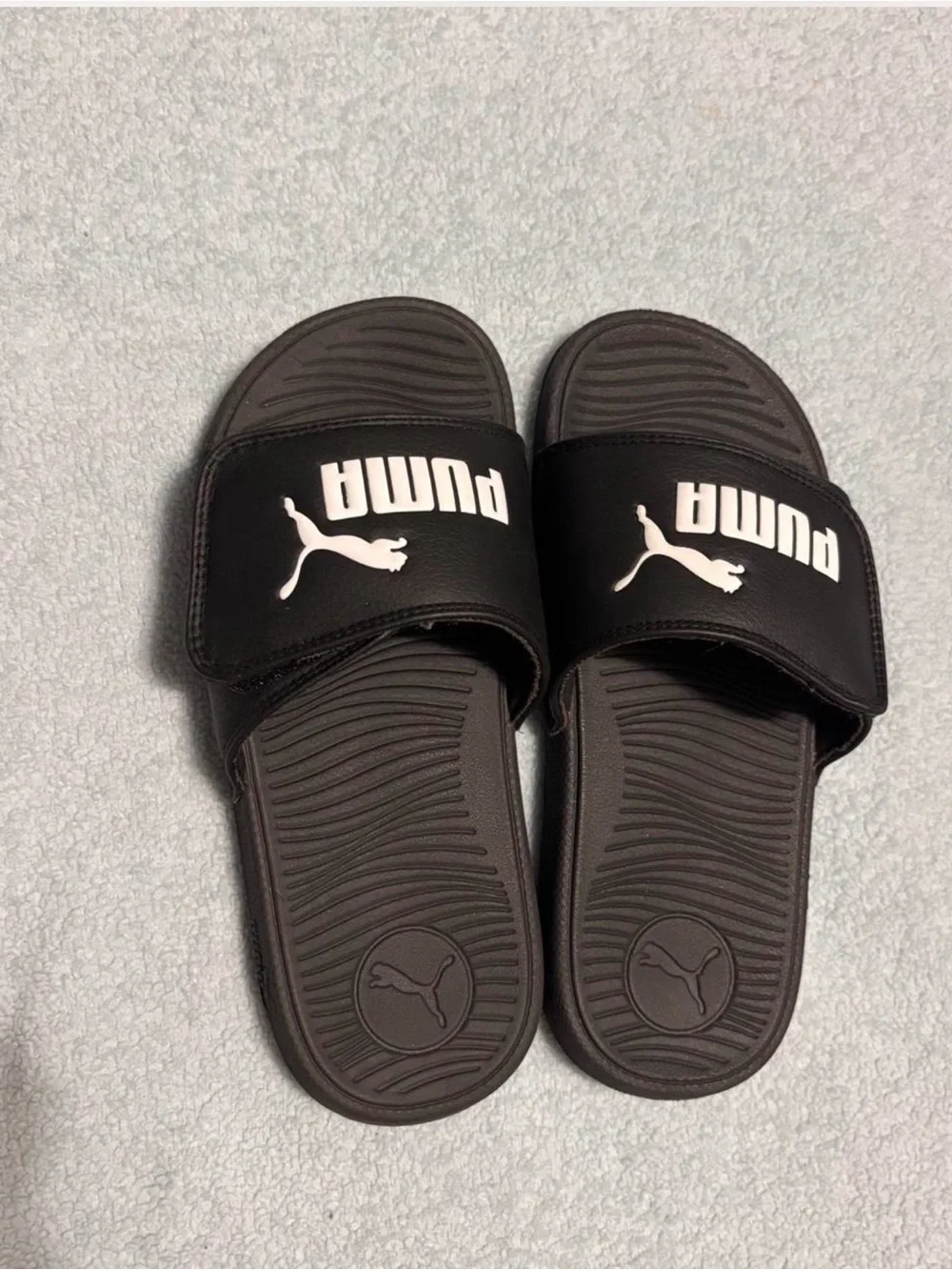 Puma Kids Black Slide Sandals with White Logo